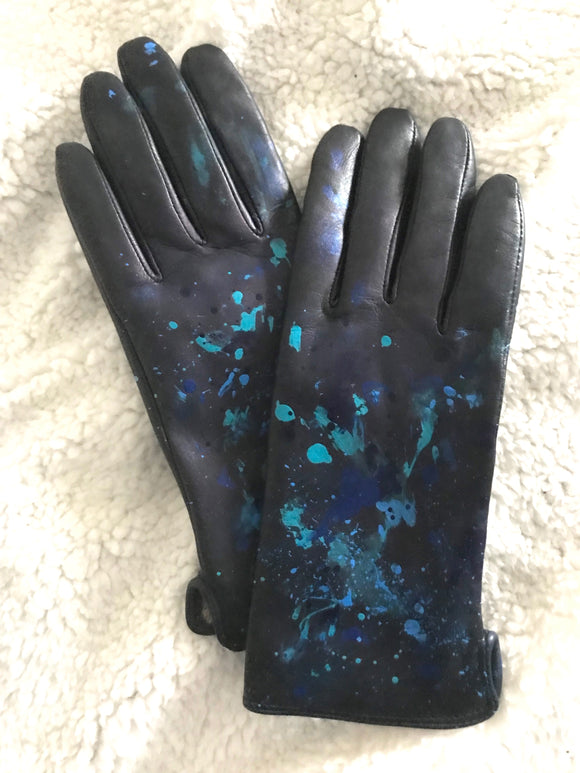 -SALE- Women's Gloves - Blue Splatter, Size S (7)