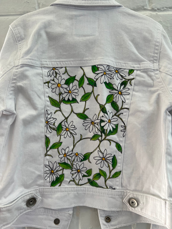 **Kids White Denim with Daisies - Kids Size 5