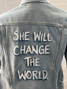 **Adult Denim "She will Change the World" Statement Jacket - (Size M)