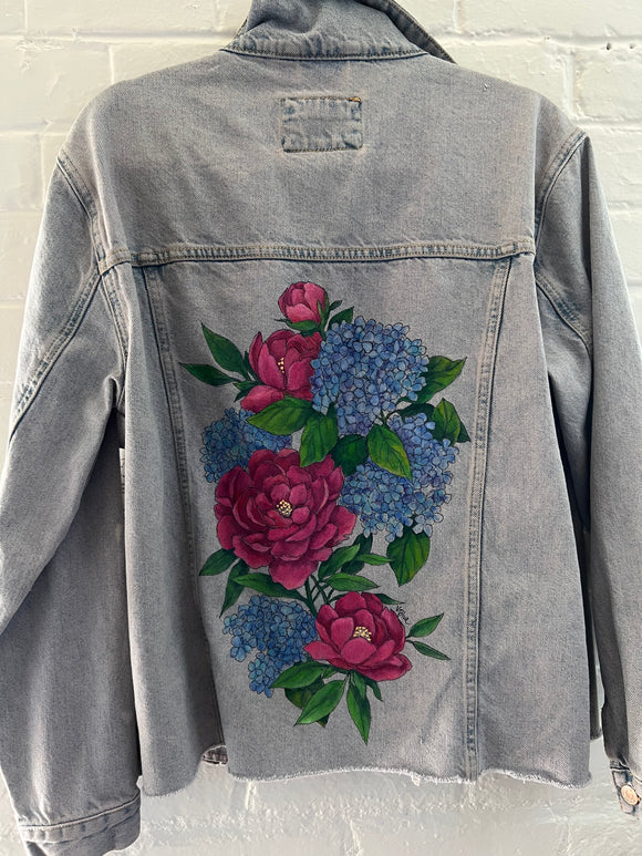 **Adult Denim Hydrangea and Peony jacket
