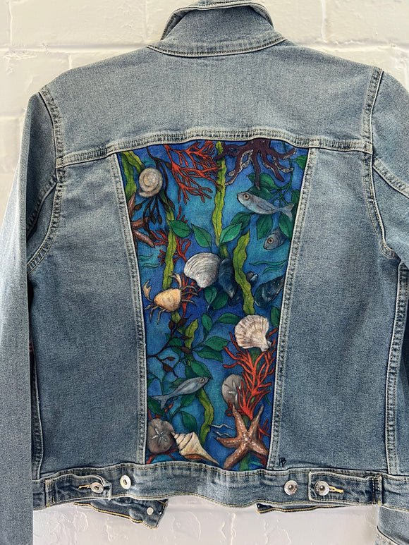 **Adult Denim Seashells by the Seashore (size L)