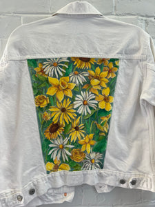 **Adult Denim White with Yellow Flowers (size M)