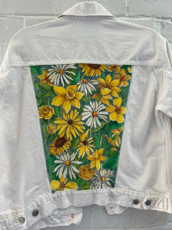 **Adult Denim White with Yellow Flowers (size M)