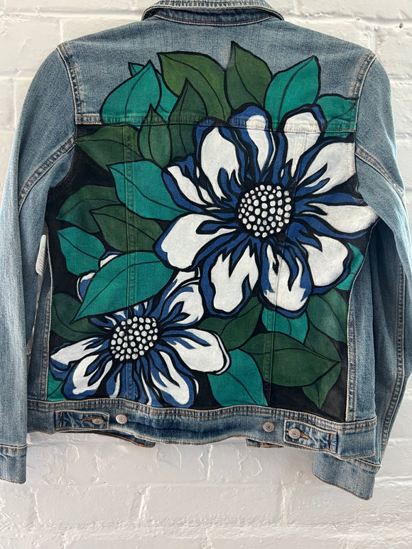 **Adult Denim Flower Power Jacket (size S)