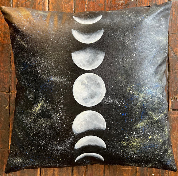 SALE HOME - Hand-Painted Leather Pillow Cover-Moon Phases