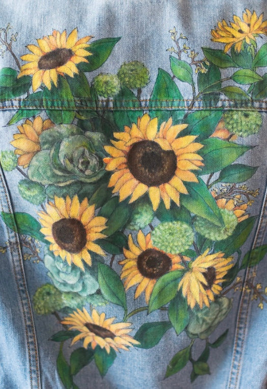 Driftwood Floral Embroidered Denim Jacket Falling Sunflower / Xs / Blue