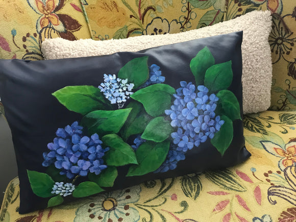 SALE- HOME - Hand-painted Leather pillow cover - Hydrangeas