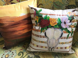 SALE - HOME - Hand-painted Leather Pillow Cover - Antelope Skull