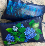 SALE- HOME - Hand-painted Leather pillow cover -Blue Waves