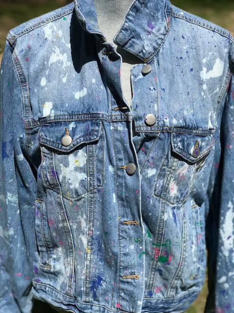 Paint splatter denim jacket mens best sale