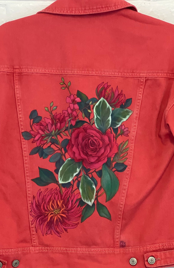 -SALE - Floral FP Red Oversized Denim Jacket (S)
