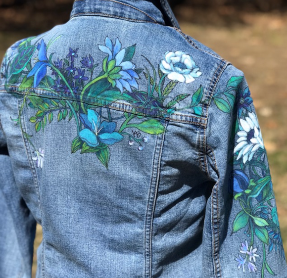Buy Painted Jeans Oversize Jacket Chrysanthemum and Bird Floral Painting  Painted Denim Online in India - Etsy